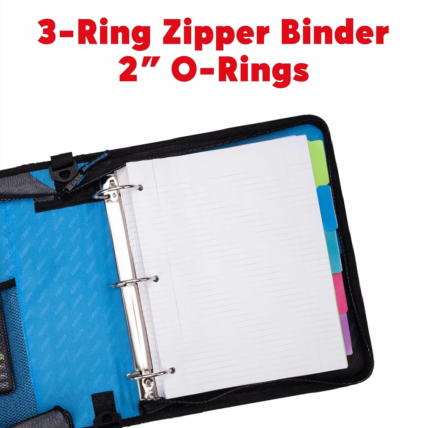 Case-it Classic Zipper Binder, 2" O-Ring with mesh Pockets and Shoulder Strap and Handle, 350 Page Capacity, D-251 Denim Blue
