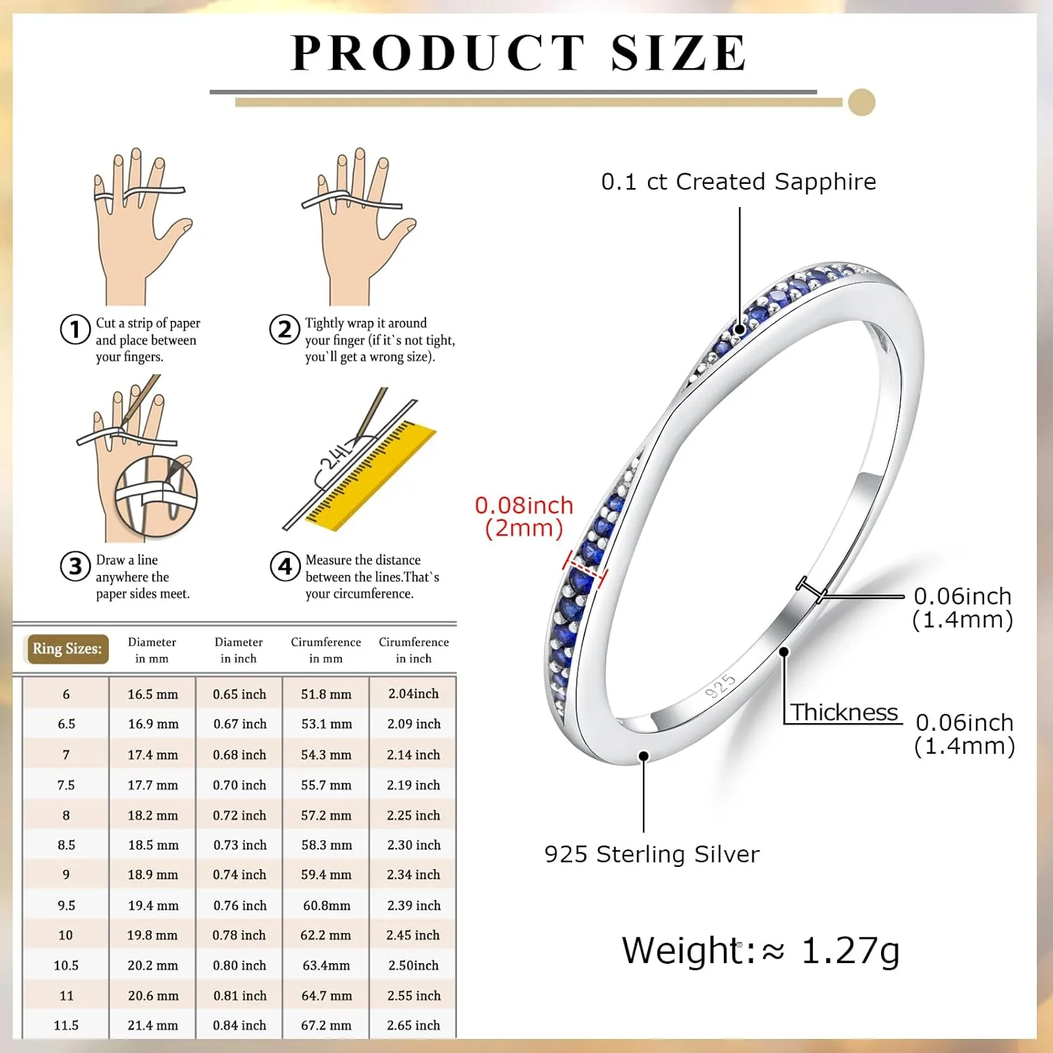 Channel Set Moissanite/Blue Sapphire/Emerald/Ruby Wedding Band 925 Sterling Silver 2mm Width Stackable Birthstone Rings for Lover Women Bow Ring, Size 6 to 10 (Send Gift Box)