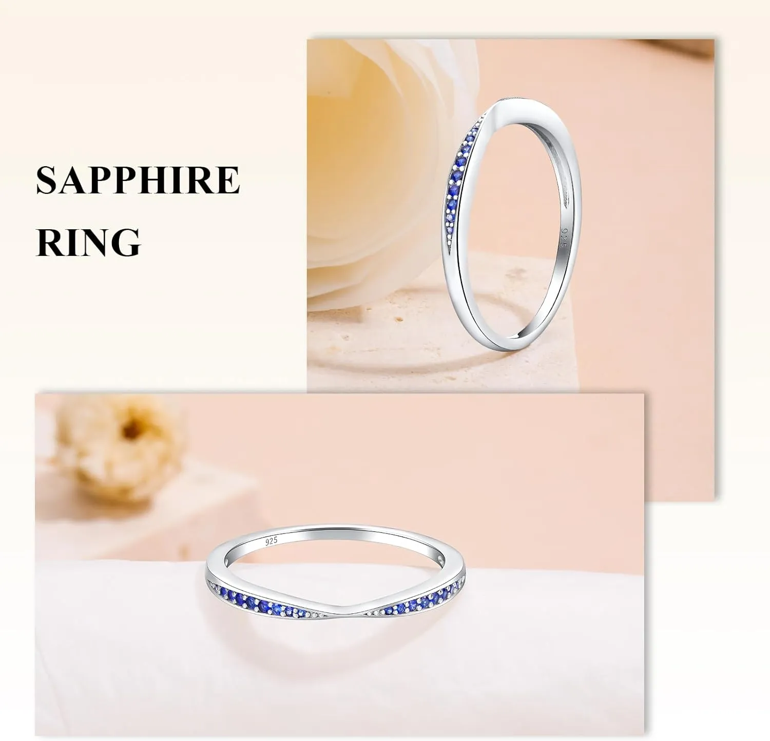 Channel Set Moissanite/Blue Sapphire/Emerald/Ruby Wedding Band 925 Sterling Silver 2mm Width Stackable Birthstone Rings for Lover Women Bow Ring, Size 6 to 10 (Send Gift Box)