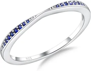 Channel Set Moissanite/Blue Sapphire/Emerald/Ruby Wedding Band 925 Sterling Silver 2mm Width Stackable Birthstone Rings for Lover Women Bow Ring, Size 6 to 10 (Send Gift Box)