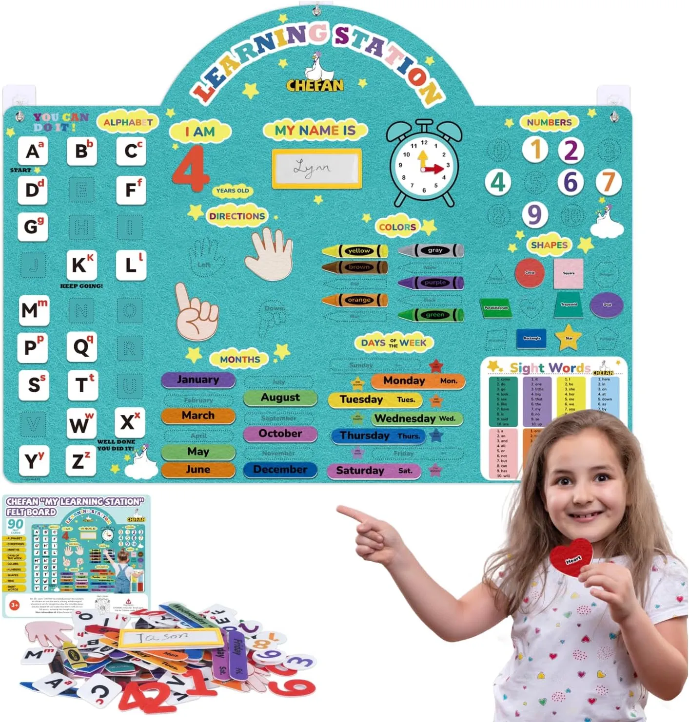 CHEFAN Alphabets Letters and Numbers Felt Board Pieces, 36 * 27 inches, Toddlers ABC Learning Toys, Uppercase Lowercase, Classroom Educational Learning Play Kit Wall Hanging Gift for 3 Years  
