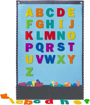 CHEFAN Felt Board With 104 Letters for Toddlers - Large Flannel Wall Board, Alphabet Learning With 2 Storage Pockets for Preschool Classroom and Daycare, 32 * 22 Inch, Blue