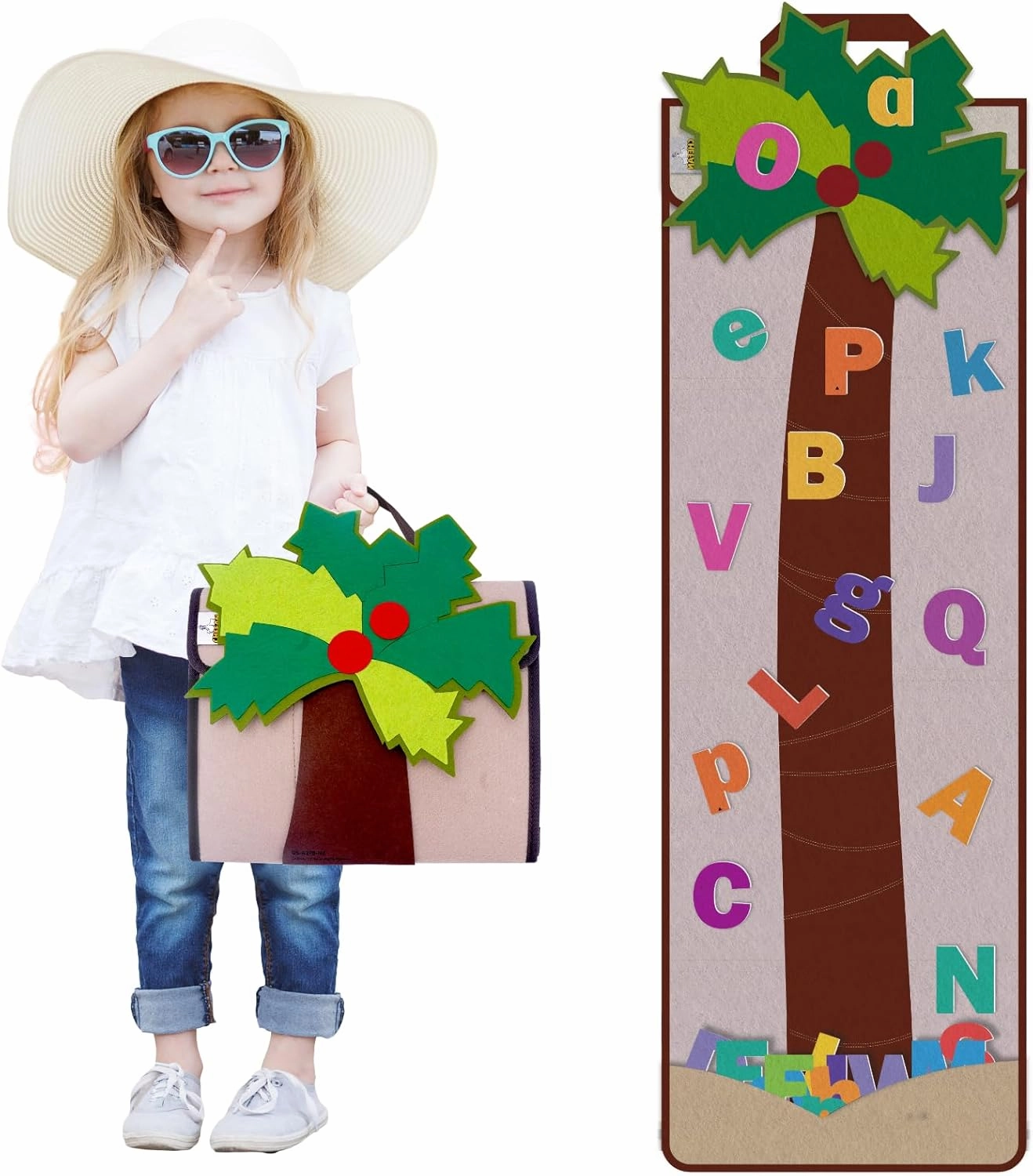 CHEFAN Letter Tree, Coconut Tree Alphabet Bag for Early Education Storytelling, Felt Story Board Set Props From The Childhood Favorite Book, Board for Wall Teaching Home Classroom Play