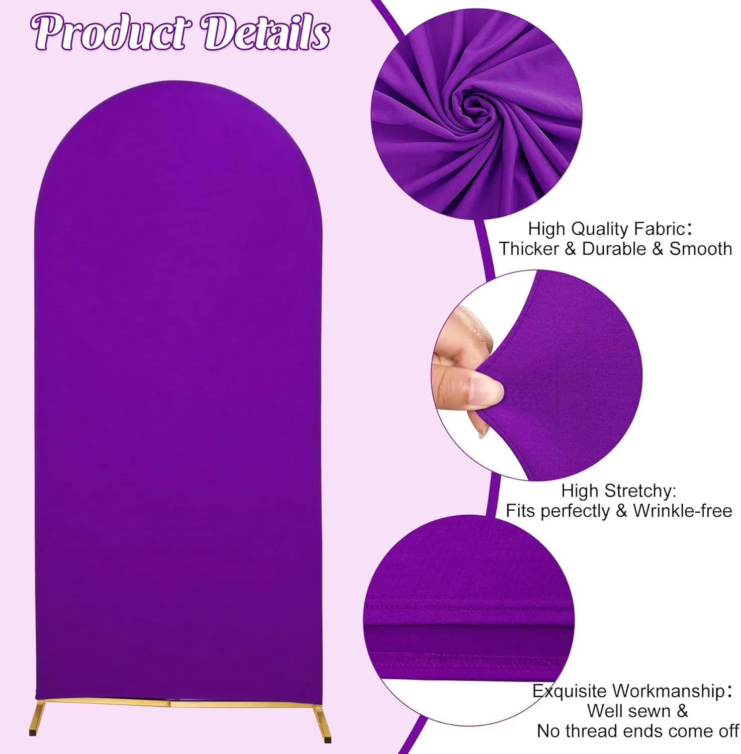 Chiara Wedding Arch Cover - 7.2FT Purple Spandex Fitted Round Top Stand Covers Double-Side Stretchy Backdrop for Wedding Banquet Birthday Party Ceremony Baby Shower Decoration