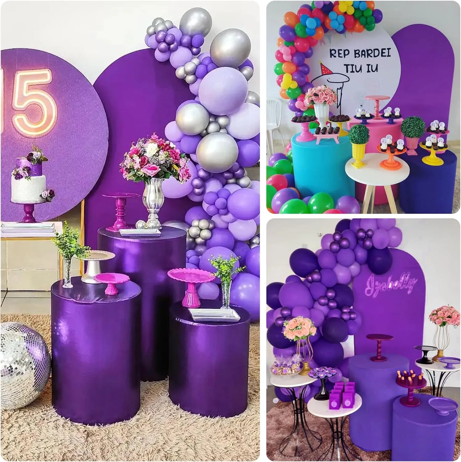 Chiara Wedding Arch Cover - 7.2FT Purple Spandex Fitted Round Top Stand Covers Double-Side Stretchy Backdrop for Wedding Banquet Birthday Party Ceremony Baby Shower Decoration