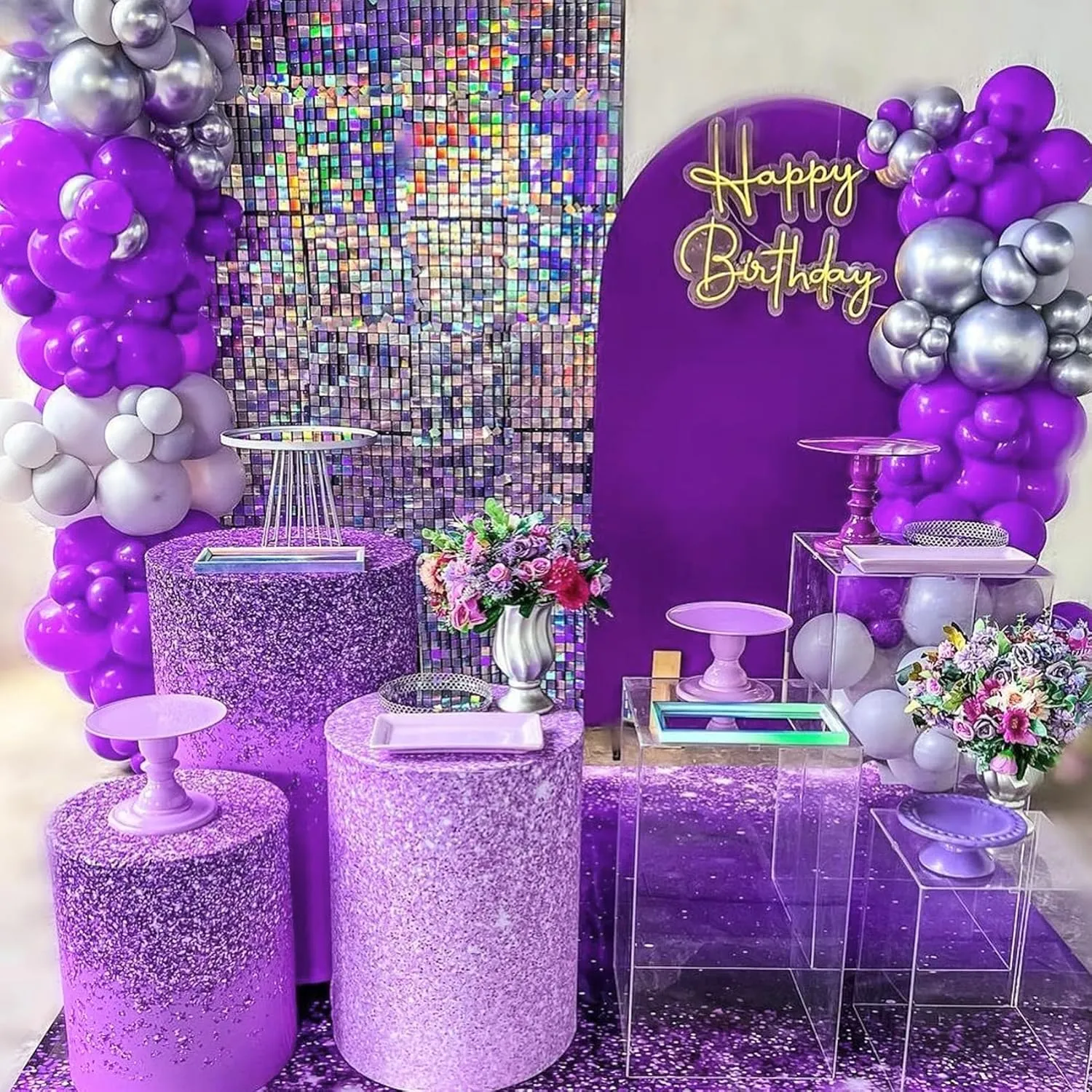 Chiara Wedding Arch Cover - 7.2FT Purple Spandex Fitted Round Top Stand Covers Double-Side Stretchy Backdrop for Wedding Banquet Birthday Party Ceremony Baby Shower Decoration