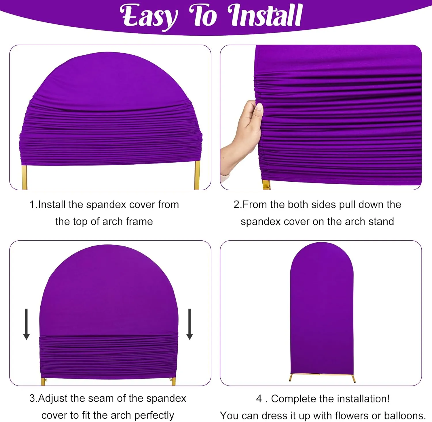 Chiara Wedding Arch Cover - 7.2FT Purple Spandex Fitted Round Top Stand Covers Double-Side Stretchy Backdrop for Wedding Banquet Birthday Party Ceremony Baby Shower Decoration