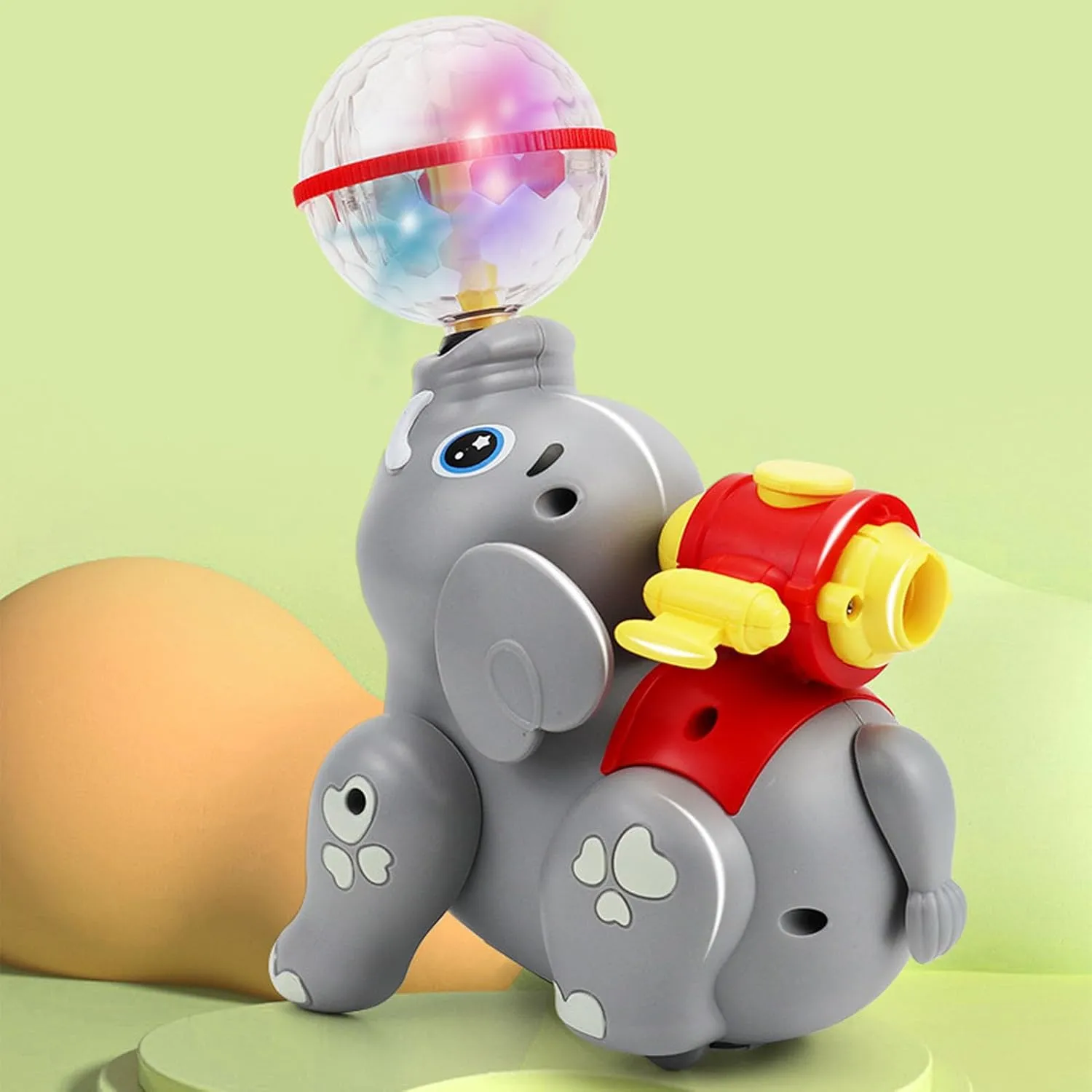 Children's Light Up Musical Elephant Toy with 360 Degree Rotating Top and Mist Spray, Interactive Walking and Ball Features for Kids (Gray)