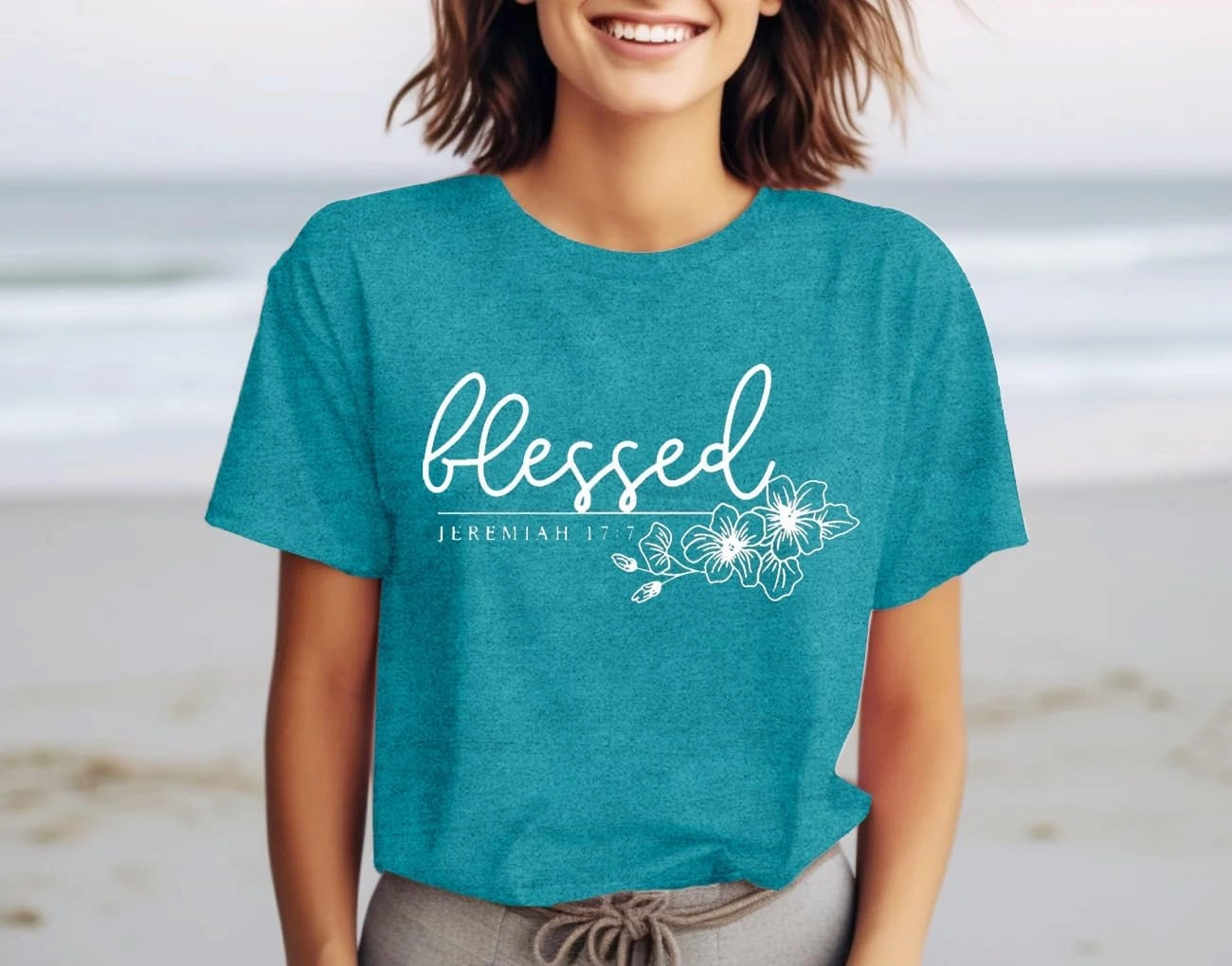 Christian Shirt for Women Blessed Letter Print Bible Verse T-Shirt Retro Faith Short Sleeve