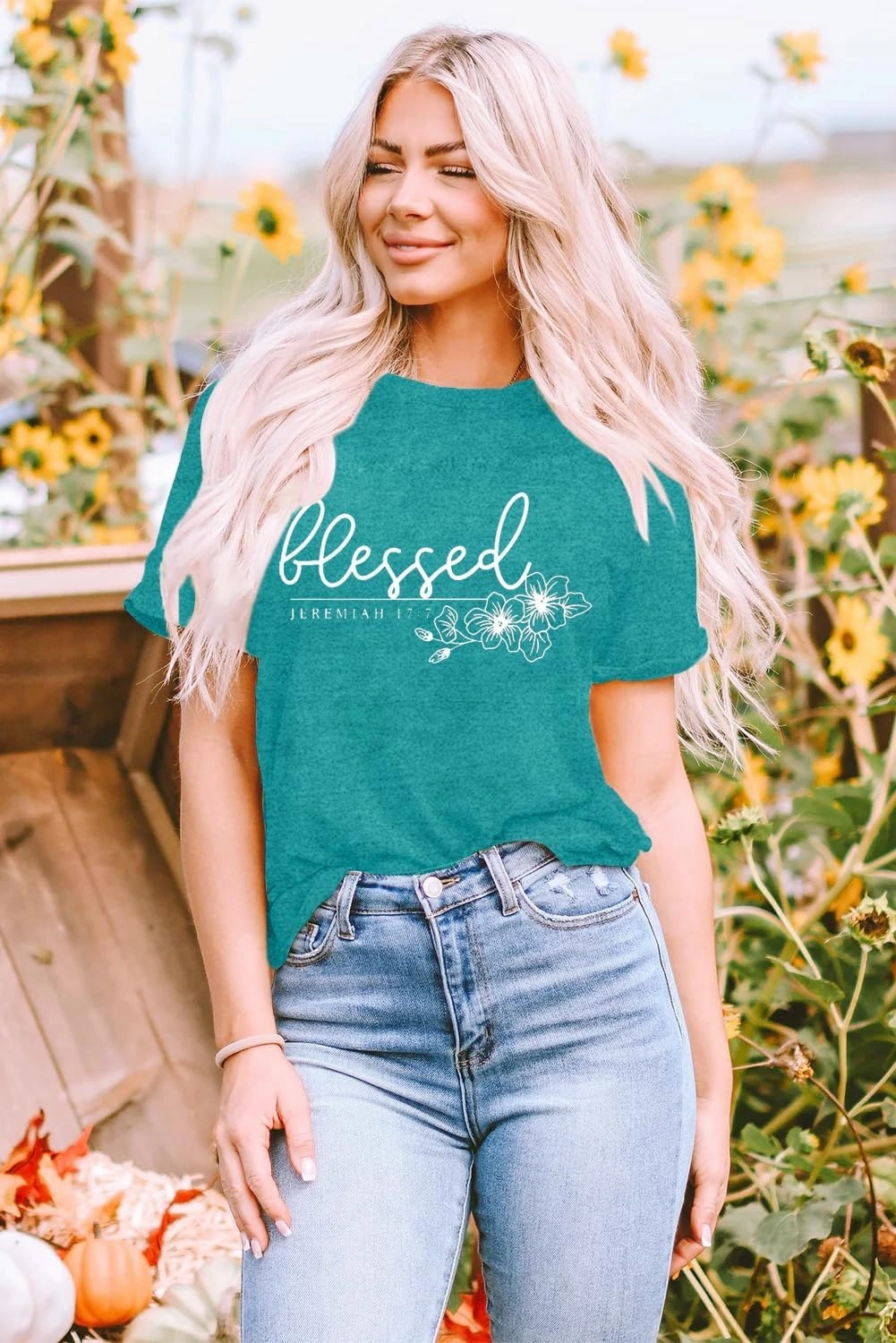 Christian Shirt for Women Blessed Letter Print Bible Verse T-Shirt Retro Faith Short Sleeve