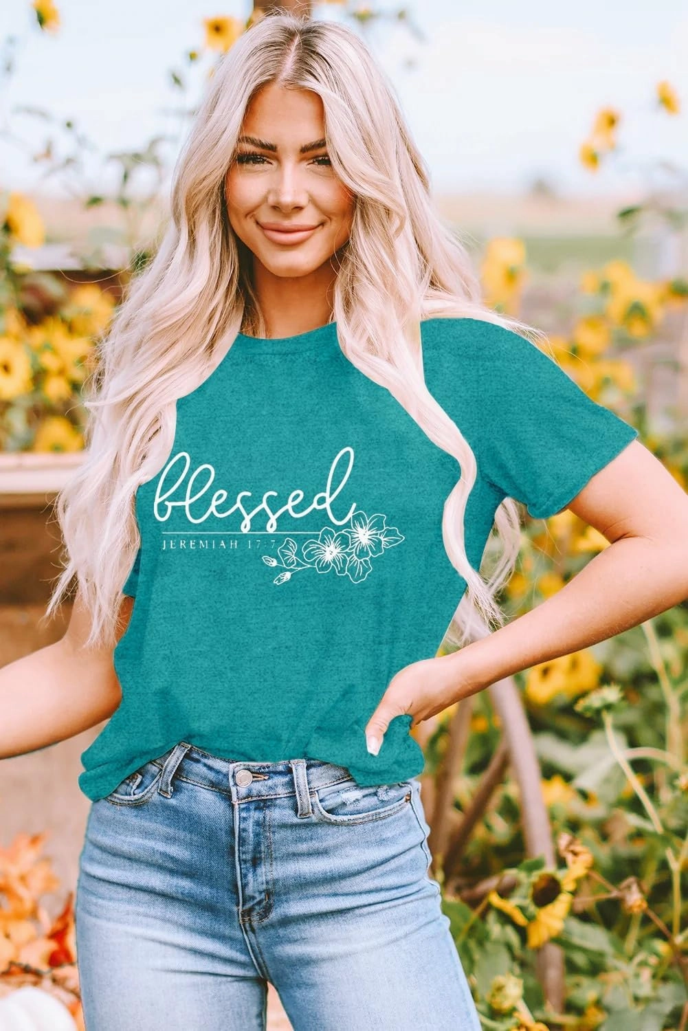 Christian Shirt for Women Blessed Letter Print Bible Verse T-Shirt Retro Faith Short Sleeve