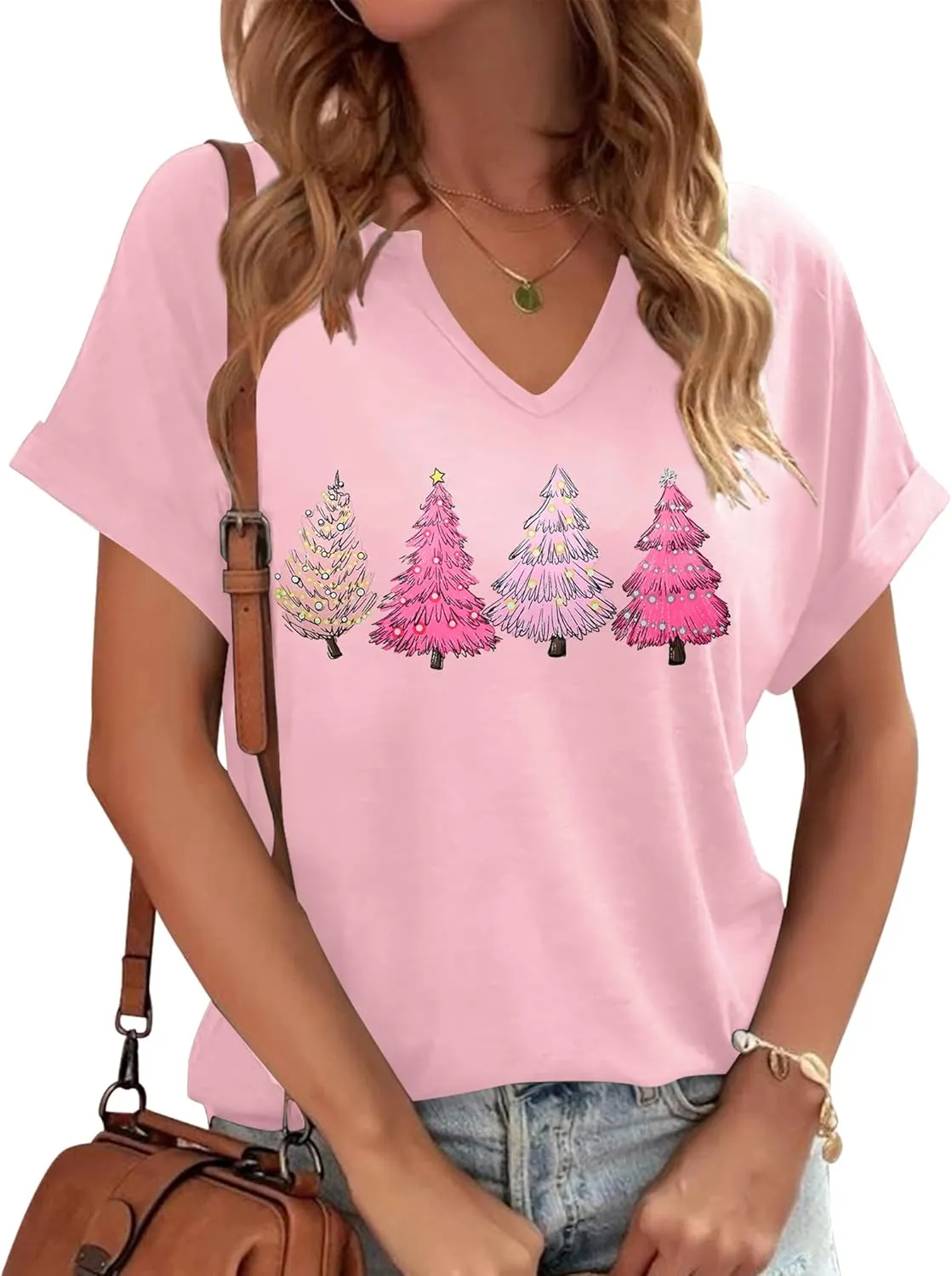 Christmas Shirts Women Merry Christmas Letter T-Shirt Christmas Graphic Shirt Xmas Holiday Casual V Neck Short Sleeve Tops