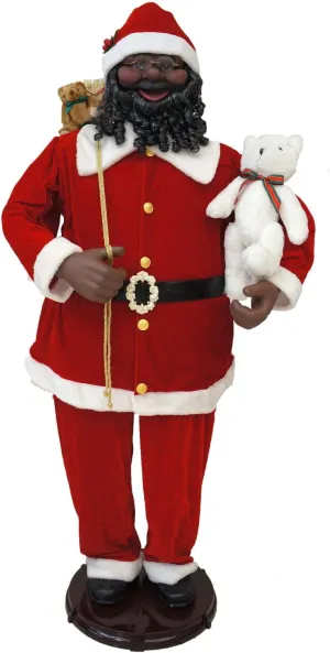 Christmas Time 58-in. African American Dancing Santa with Toy Sack and Teddy Bear | Indoor Animated Home Holiday Decor | Dancing Christmas Decorations | CT-SC058-2RD6-AA