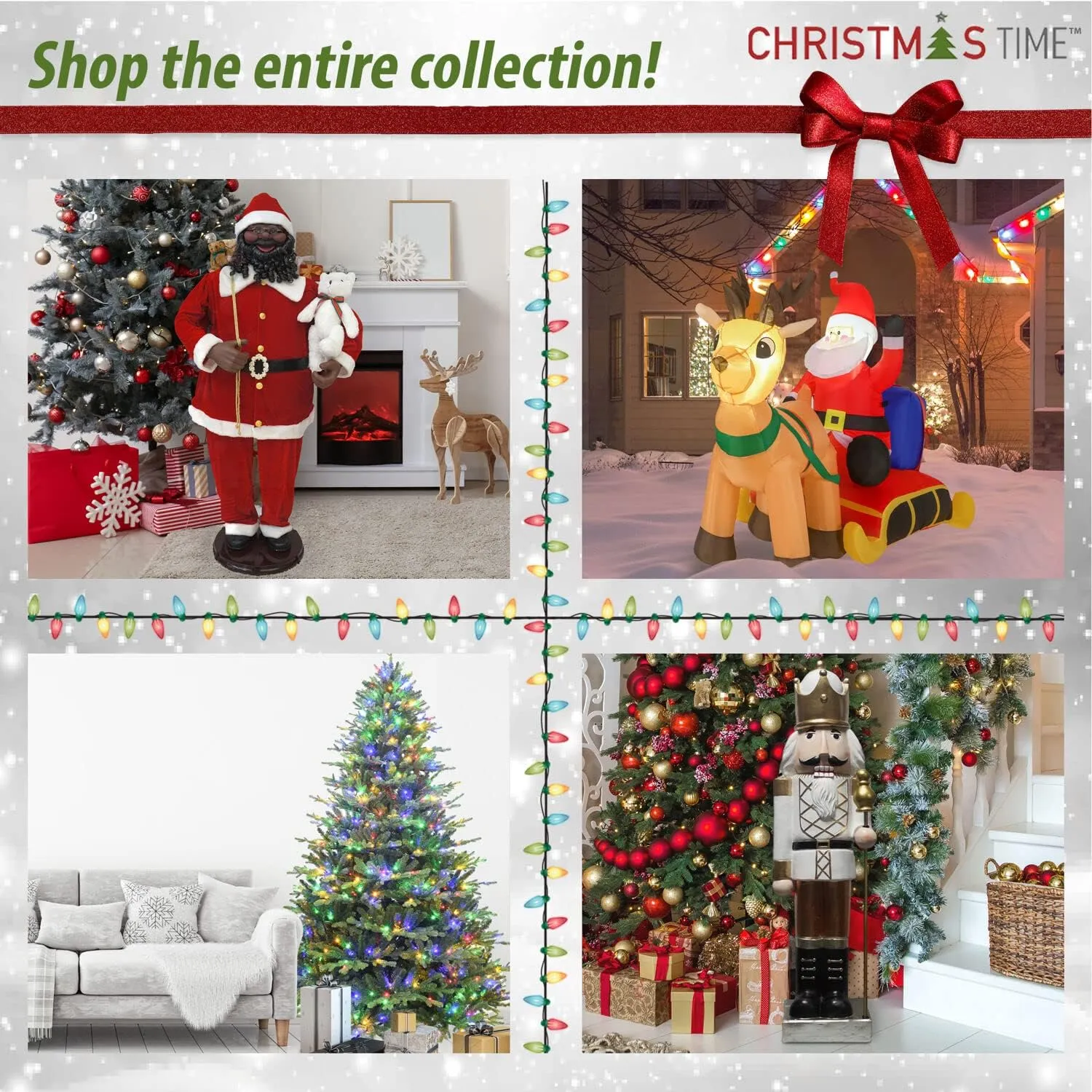 Christmas Time 58-in. African American Dancing Santa with Toy Sack and Teddy Bear | Indoor Animated Home Holiday Decor | Dancing Christmas Decorations | CT-SC058-2RD6-AA