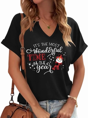 Christmas Shirts Women Merry Christmas Letter T-Shirt Christmas Graphic Shirt Xmas Holiday Casual V Neck Short Sleeve Tops