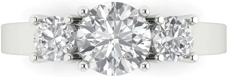 Clara Pucci 1.5Ct Round Cut Three-Stone Moissanite Engagement Ring - Solid 14K White Gold