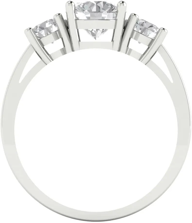 Clara Pucci 1.5Ct Round Cut Three-Stone Moissanite Engagement Ring - Solid 14K White Gold