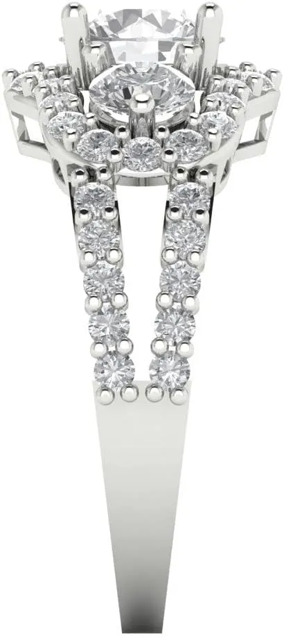 Clara Pucci 2.16 ct Round Cut Synthetic White Sapphire 14k White Gold Solitaire W/Accents 3 Stone anniversary Wedding Engagement Ring