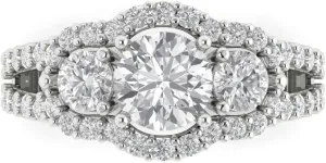 Clara Pucci 2.16 ct Round Cut Synthetic White Sapphire 14k White Gold Solitaire W/Accents 3 Stone anniversary Wedding Engagement Ring