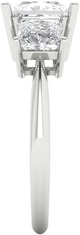 Clara Pucci 2.5Ct Princess Cut Three-Stone Moissanite Engagement Ring - Solid 14K White Gold