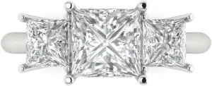 Clara Pucci 2.5Ct Princess Cut Three-Stone Moissanite Engagement Ring - Solid 14K White Gold