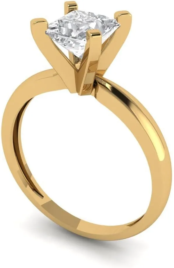 Clara Pucci Moissanite Engagement Ring for Women - Solitaire, 1.0 ct Princess Cut in Solid 18K Yellow Gold