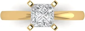 Clara Pucci Moissanite Engagement Ring for Women - Solitaire, 1.0 ct Princess Cut in Solid 18K Yellow Gold