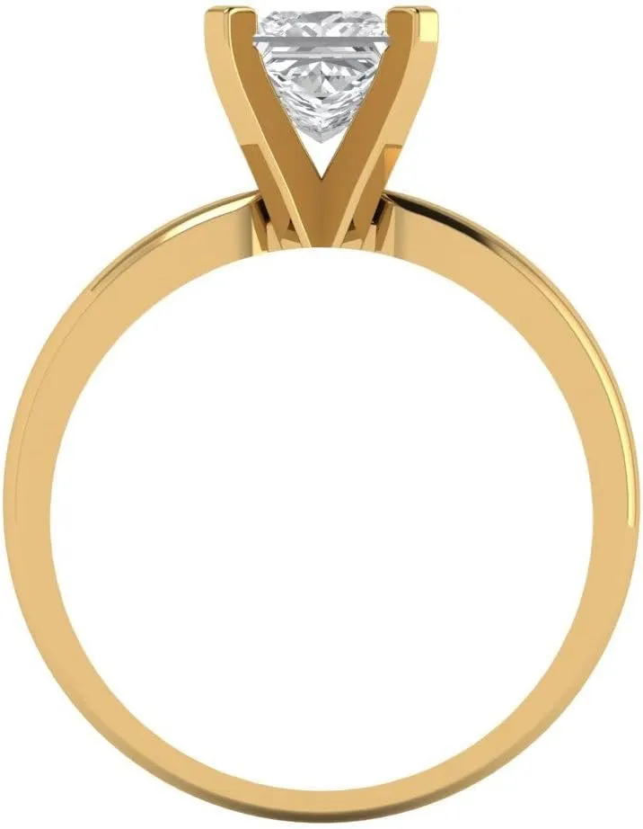 Clara Pucci Moissanite Engagement Ring for Women - Solitaire, 1.0 ct Princess Cut in Solid 18K Yellow Gold