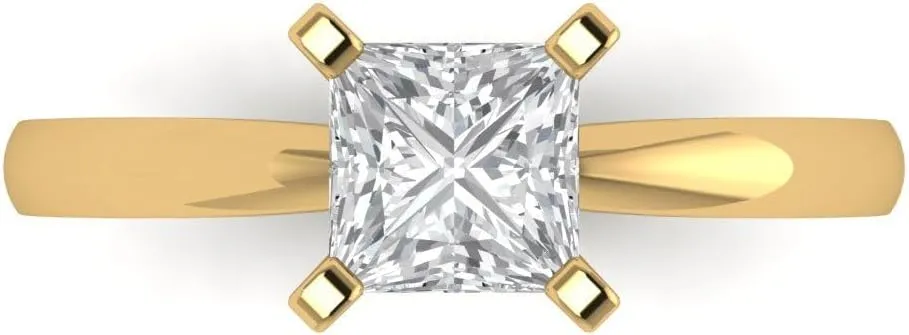 Clara Pucci Moissanite Engagement Ring for Women - Solitaire, 1.0 ct Princess Cut in Solid 18K Yellow Gold