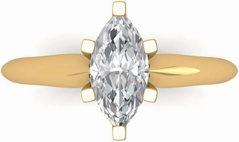 Clara Pucci 1Ct Marquise Cut Solitaire Moissanite Engagement Ring - Solid 14K Yellow Gold