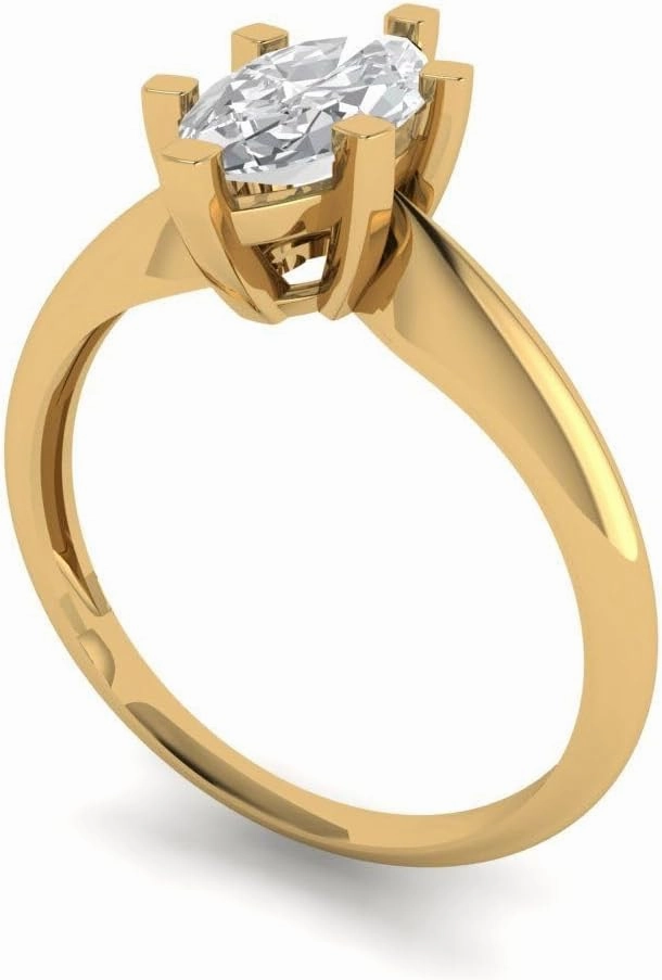 Clara Pucci 1Ct Marquise Cut Solitaire Moissanite Engagement Ring - Solid 14K Yellow Gold