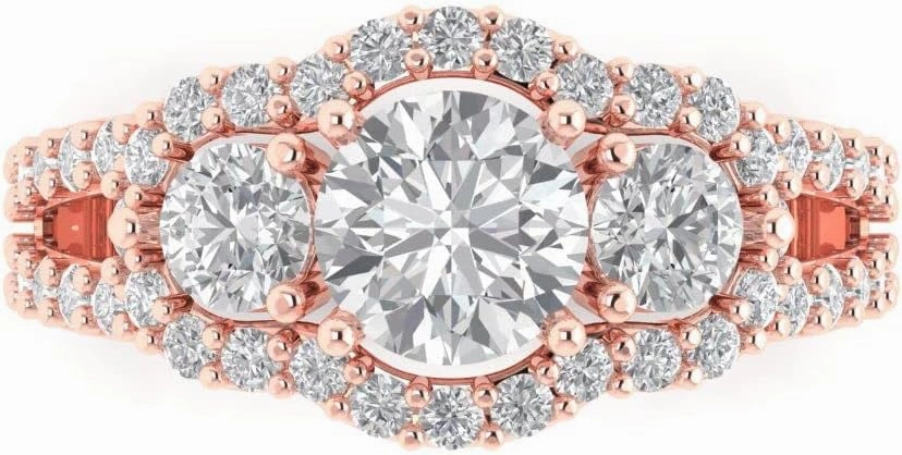 Clara Pucci 2.16 ct Brilliant Round Cut Simulated Diamond 14k Rose Gold Solitaire W/Accents 3 Stone anniversary Wedding Engagement Ring