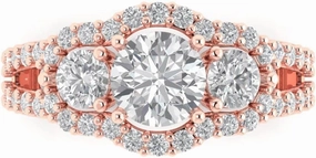 Clara Pucci 2.16 ct Brilliant Round Cut Simulated Diamond 14k Rose Gold Solitaire W/Accents 3 Stone anniversary Wedding Engagement Ring