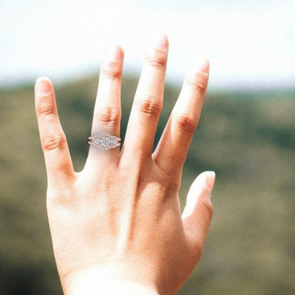 Clara Pucci 2.16 ct Brilliant Round Cut Simulated Diamond 14k Rose Gold Solitaire W/Accents 3 Stone anniversary Wedding Engagement Ring
