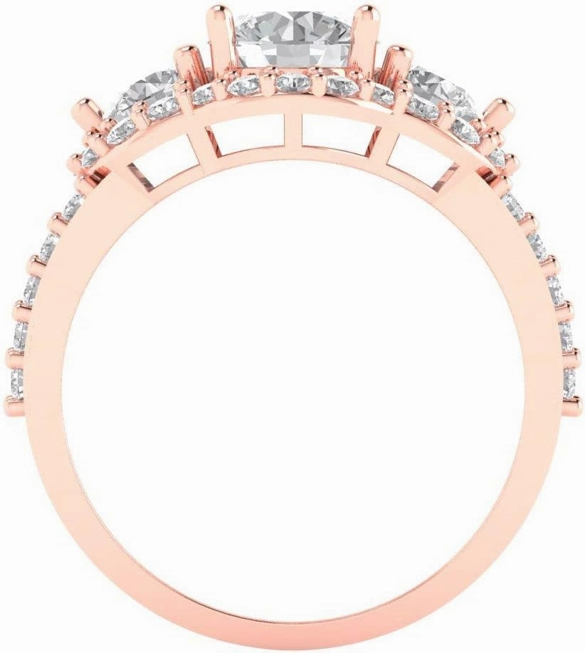 Clara Pucci 2.16 ct Brilliant Round Cut Simulated Diamond 14k Rose Gold Solitaire W/Accents 3 Stone anniversary Wedding Engagement Ring