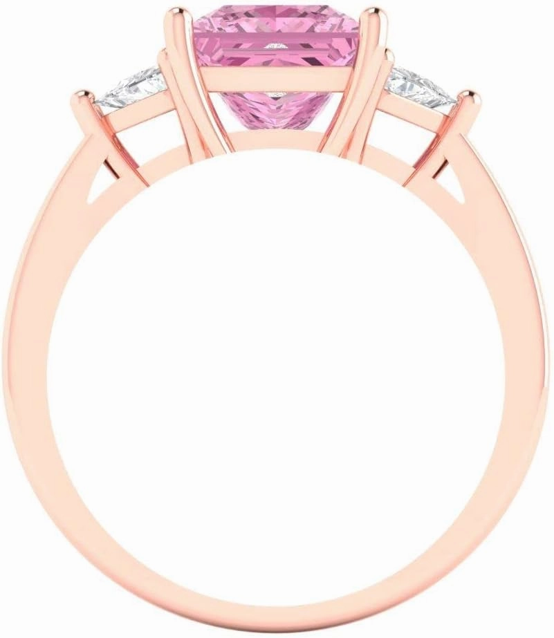 Clara Pucci 2.32 ct Brilliant Princess Cut Simulated Pink Diamond 18K Rose Gold 3 Stone Anniversary Wedding Designer Engagement Ring