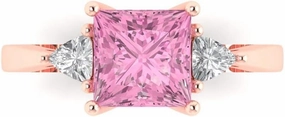 Clara Pucci 2.32 ct Brilliant Princess Cut Simulated Pink Diamond 18K Rose Gold 3 Stone Anniversary Wedding Designer Engagement Ring