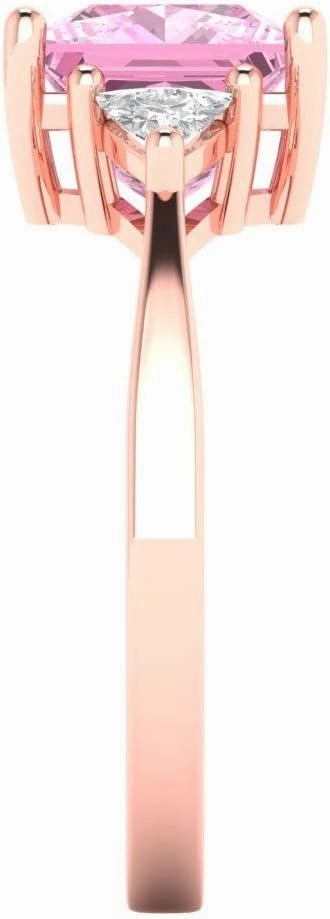 Clara Pucci 2.32 ct Brilliant Princess Cut Simulated Pink Diamond 18K Rose Gold 3 Stone Anniversary Wedding Designer Engagement Ring
