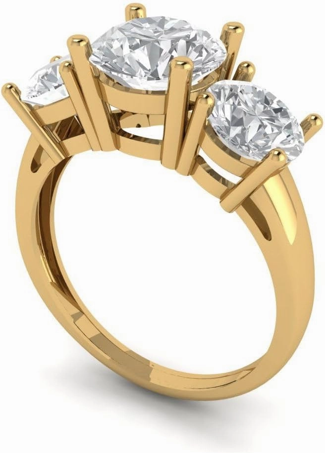 Clara Pucci 3Ct Round Cut Three-Stone Moissanite Engagement Ring - Solid 14K Yellow Gold