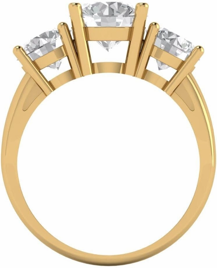 Clara Pucci 3Ct Round Cut Three-Stone Moissanite Engagement Ring - Solid 14K Yellow Gold