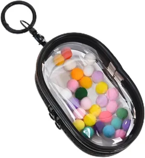 Clear PVC Doll Display Bag with Keychain and Plush Ball, Waterproof Hanging Storage Case for Backpack Purse Mini Collectible Figures (Not