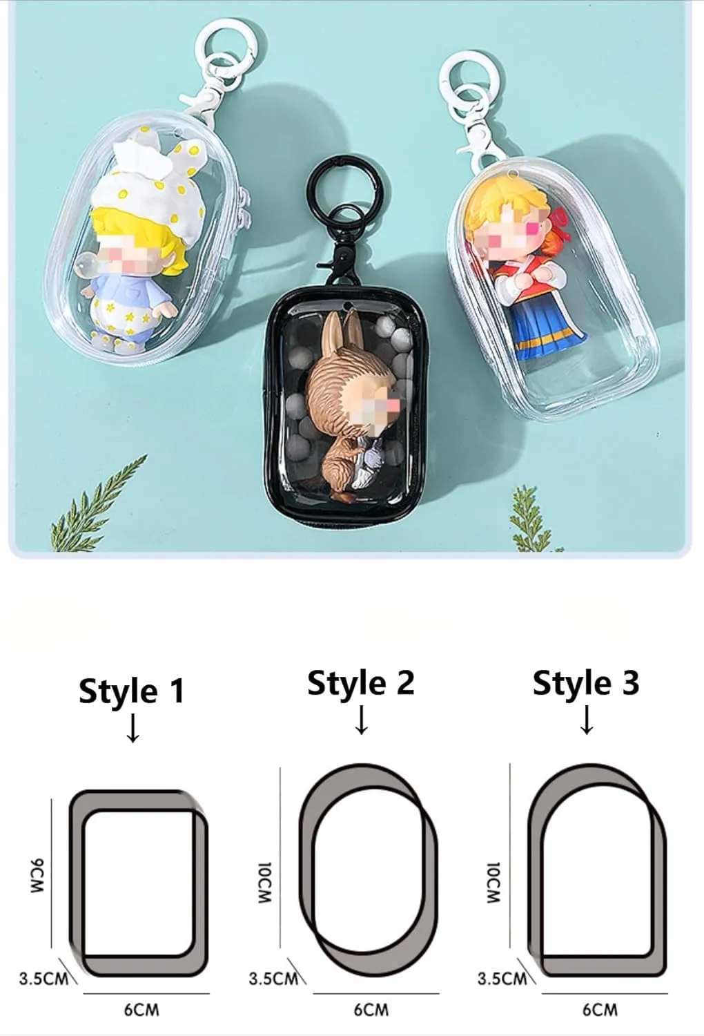 Clear PVC Doll Display Bag with Keychain and Plush Ball, Waterproof Hanging Storage Case for Backpack Purse Mini Collectible Figures (Not