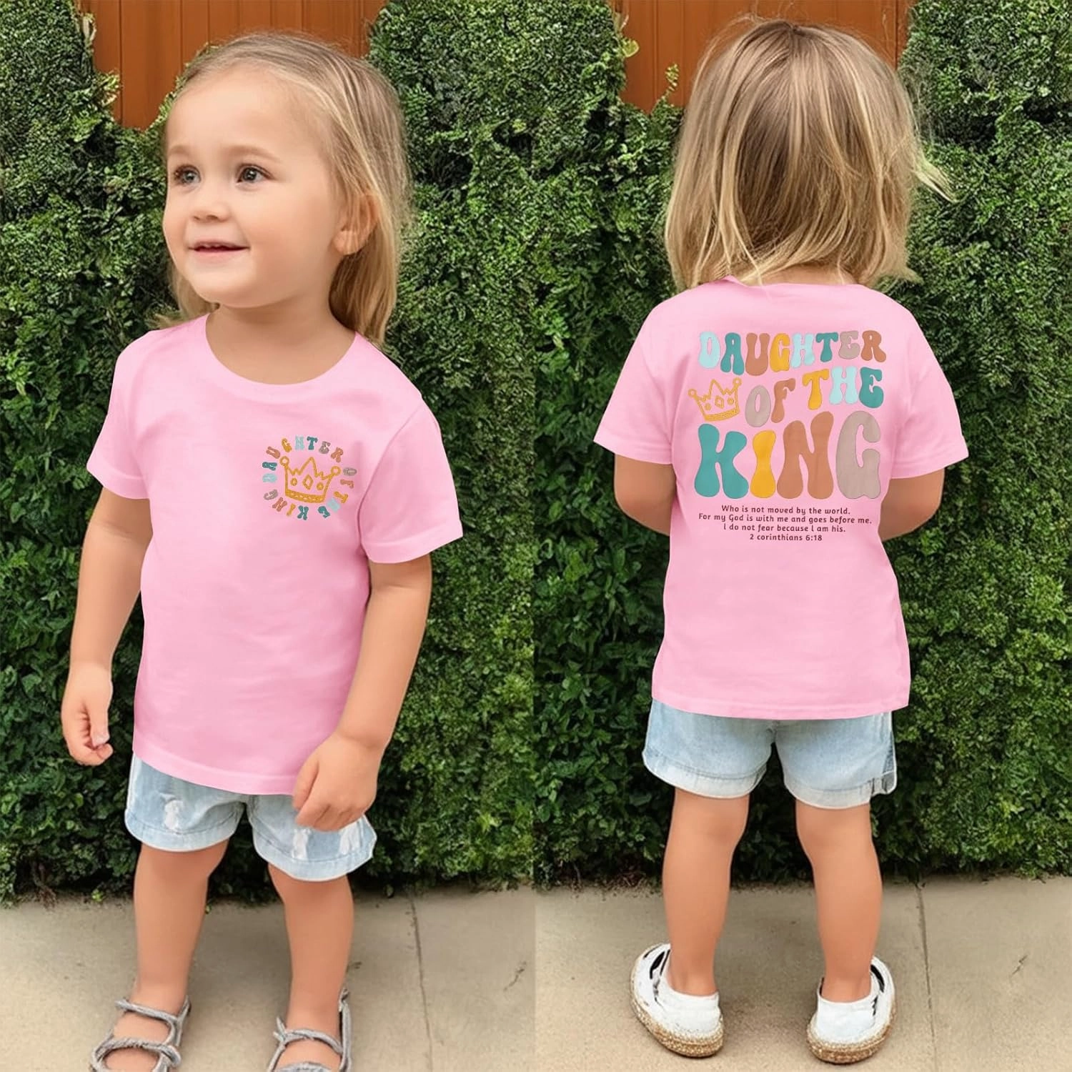 CM C&M WODRO Daughter of The King T-Shirt Toddler Baby Girl Christian Crown Graphic Shirt Short Sleeve Summer Tee Tops