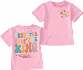 CM C&M WODRO Daughter of The King T-Shirt Toddler Baby Girl Christian Crown Graphic Shirt Short Sleeve Summer Tee Tops