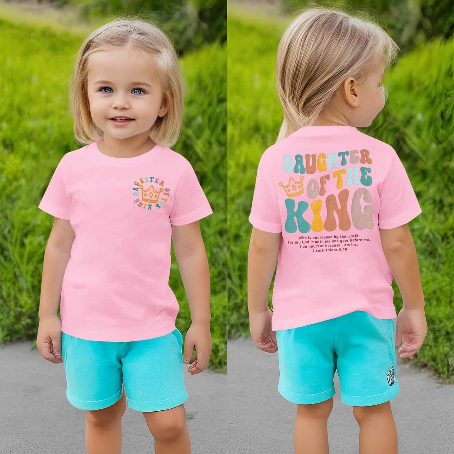 CM C&M WODRO Daughter of The King T-Shirt Toddler Baby Girl Christian Crown Graphic Shirt Short Sleeve Summer Tee Tops