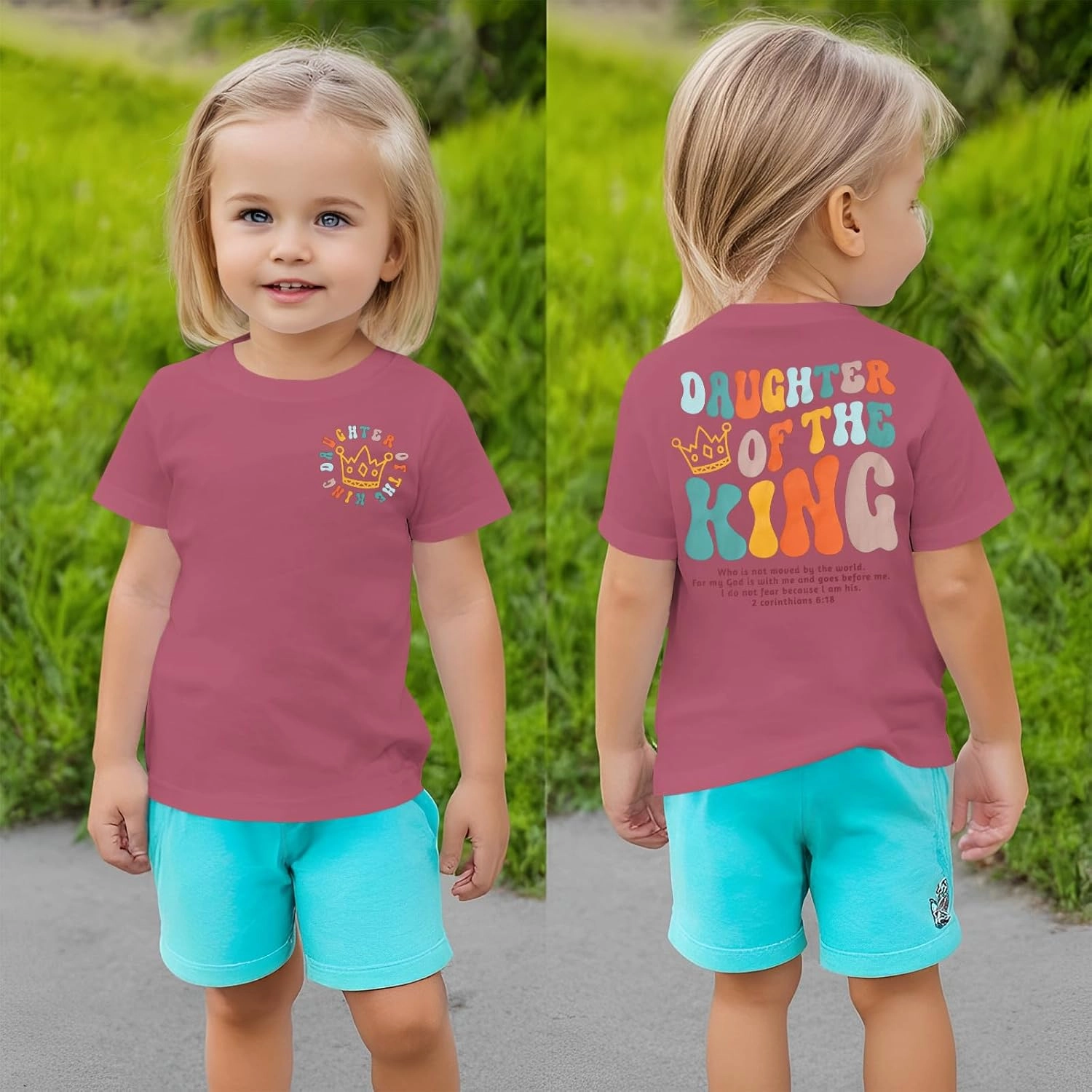 CM C&M WODRO Daughter of The King T-Shirt Toddler Baby Girl Christian Crown Graphic Shirt Short Sleeve Summer Tee Tops