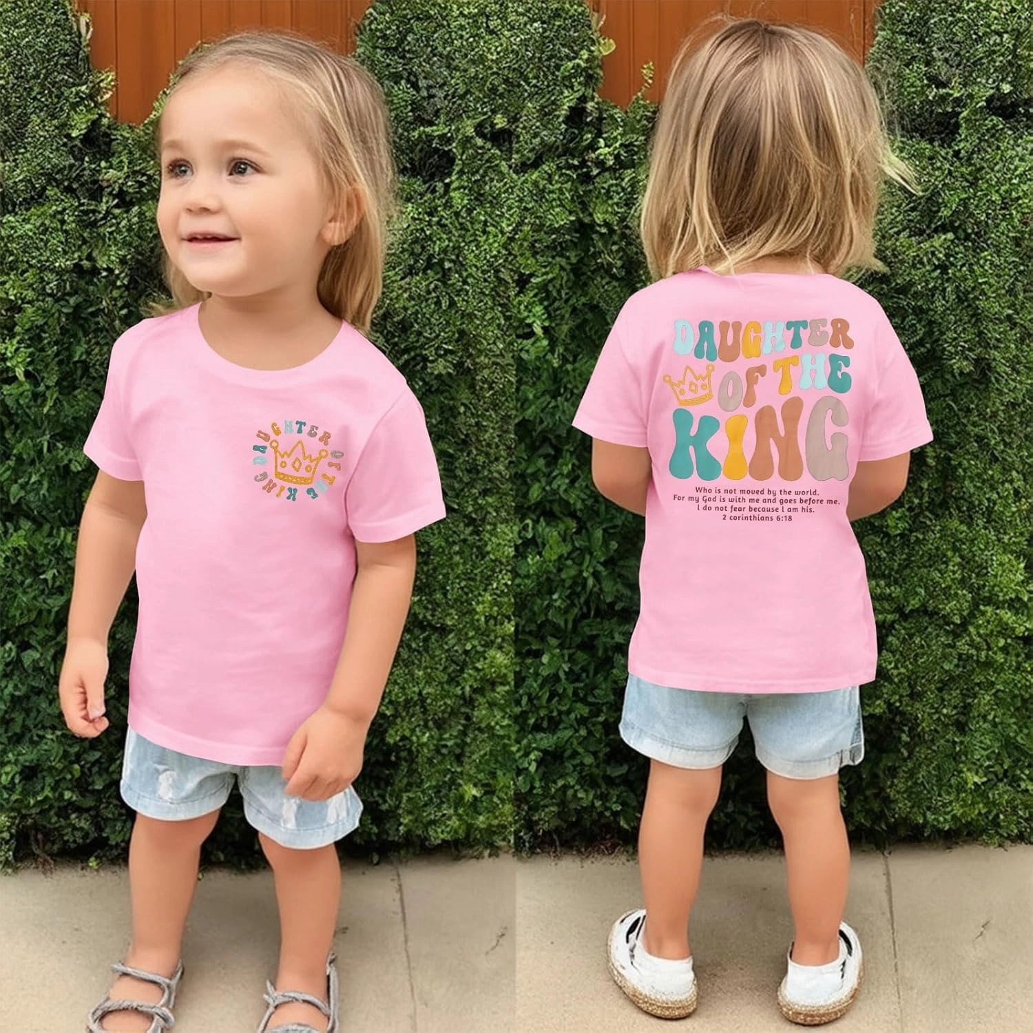 CM C&M WODRO Daughter of The King T-Shirt Toddler Baby Girl Christian Crown Graphic Shirt Short Sleeve Summer Tee Tops