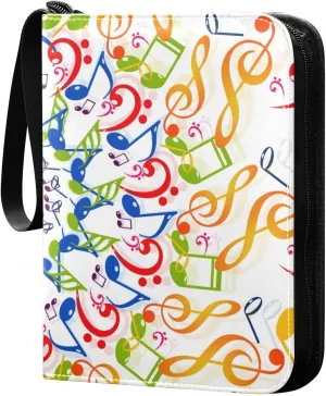 Colorful-musical-notes-background Card Collector Holder for Collectible Boys Girls Game Sports Cards MTG TCG, 4 Pockets Trading Card Folder Zip Card Binder