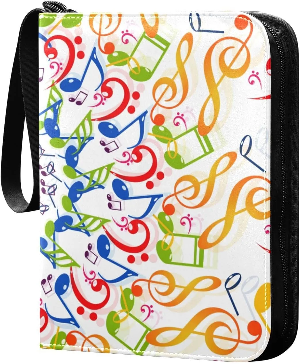 Colorful-musical-notes-background Card Collector Holder for Collectible Boys Girls Game Sports Cards MTG TCG, 4 Pockets Trading Card Folder Zip Card Binder