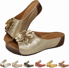 Comfortable Non-Slip Solid Color Open-Toe Wedge Sandals for Women,Summer Orthopedic Slip on Platform Shoes,Arch Support Beach Slides